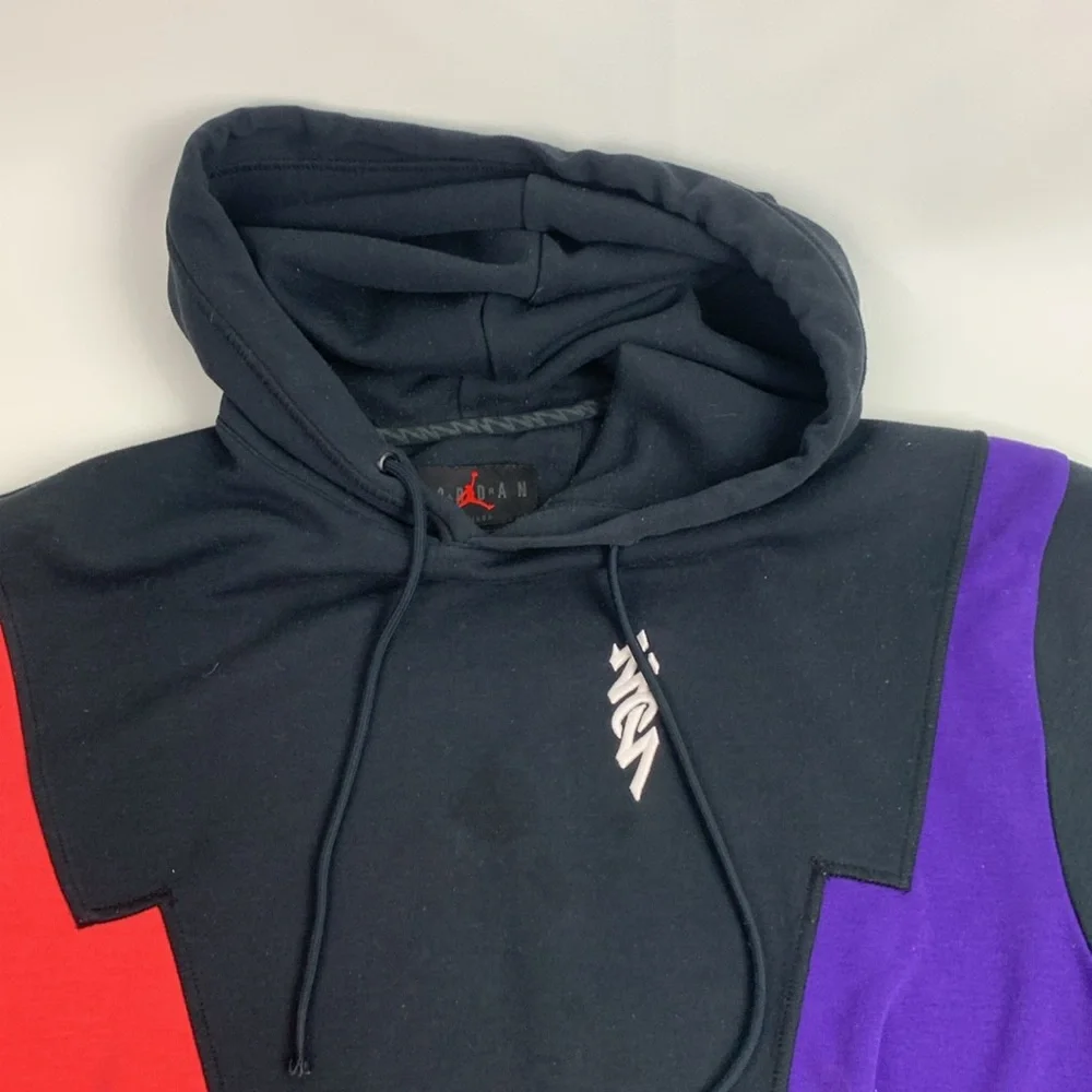 Vintage retro Jordan Black Hoodie Red Purple colors White logo Drawstring Medium